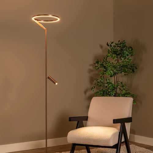 Lucide APPLAUSE - Floor lamp - Ø 33 cm - LED Dim. - CCT - 2700K/4000K - Coffee | Premium - atmosphere 1